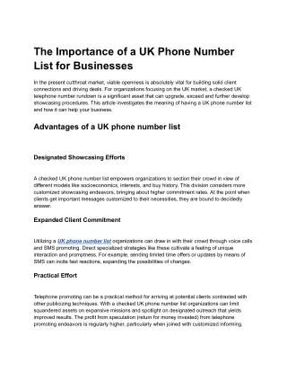 The Importance of a UK Phone Number List for Businesses