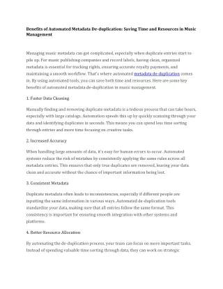 Benefits of Automated Metadata De-duplication Saving Time and Resources in Music Management