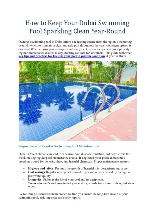 How to Keep Your Dubai Swimming Pool Sparkling Clean Year-Round