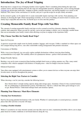 Creating Memorable Family Road Trips with Van Hire