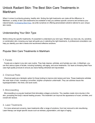 Unlock Radiant Skin_ The Best Skin Care Treatments in Markham