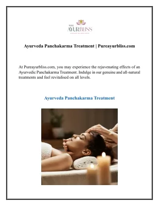 Ayurveda Panchakarma Treatment Pureayurbliss