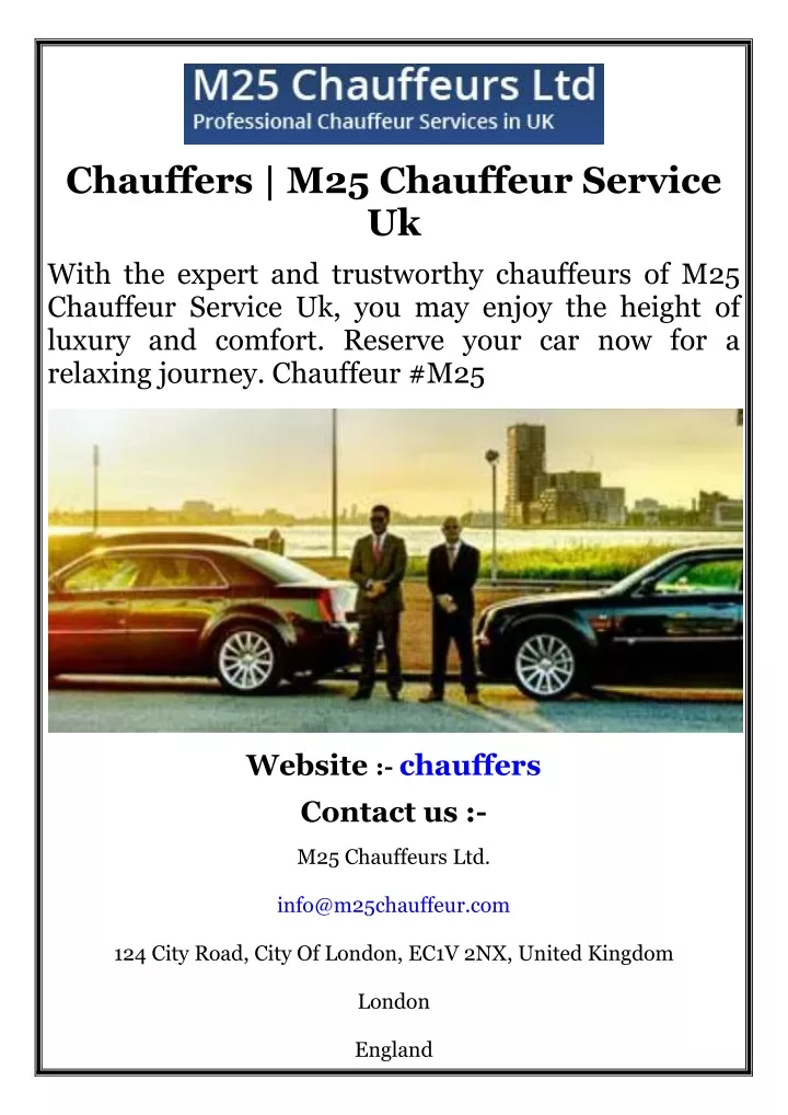 chauffers m25 chauffeur service uk with