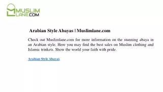 Arabian Style Abayas Muslimlane.com