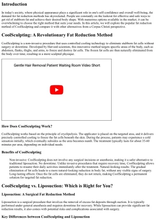 CoolSculpting vs. Other Fat Reduction Methods: A Corpus Christi Perspective