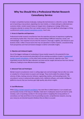 Why You Should Hire a Professional Market Research Consultancy Service