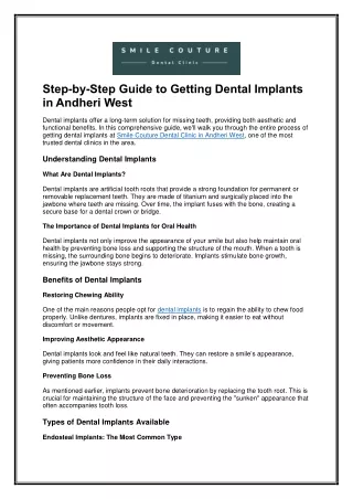 Step-by-Step Guide to Getting Dental Implants in Andheri West