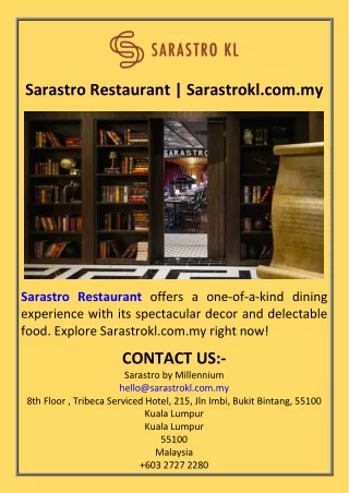 Sarastro Restaurant  Sarastrokl.com.my