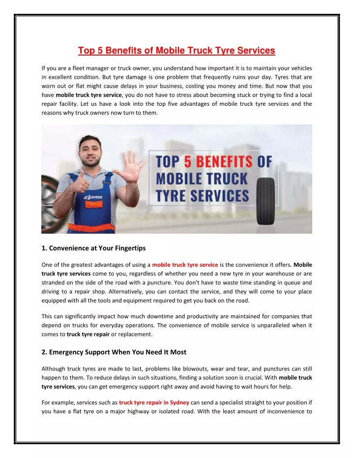 top 5 benefits of mobile truck tyre services