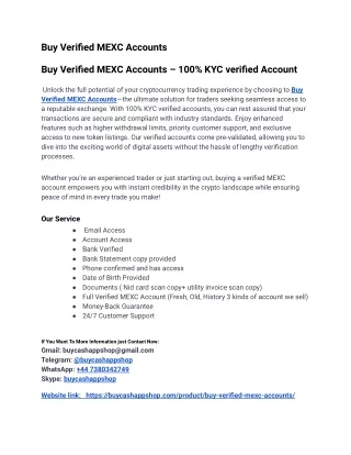 We Serve You Very Fast in Buy Verified MEXC Accounts