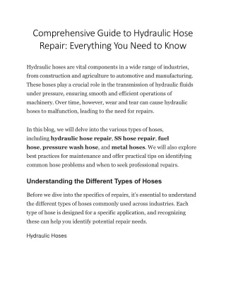 Comprehensive Guide to Hydraulic Hose Repair