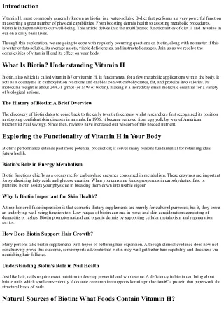 Exploring the Functionality of Vitamin H in Your Body