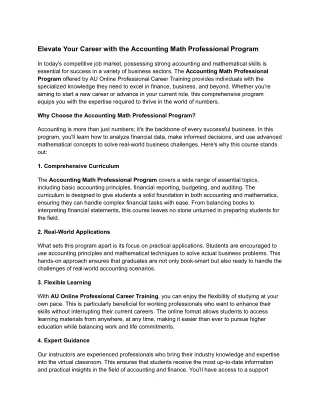 Elevate Your Career with the Accounting Math Professional Program
