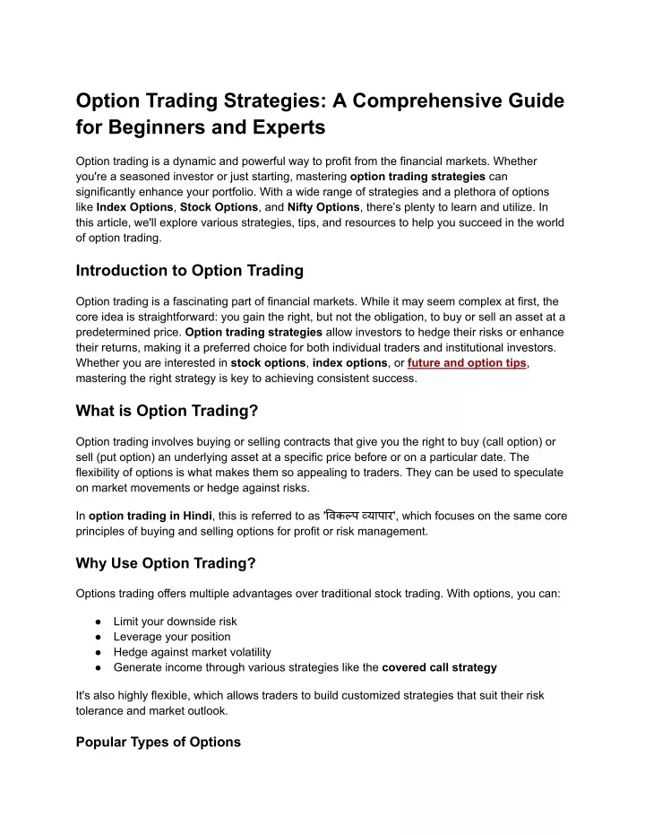 option trading strategies a comprehensive guide