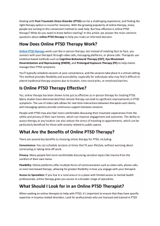 Top Questions About Online PTSD Therapy Answered