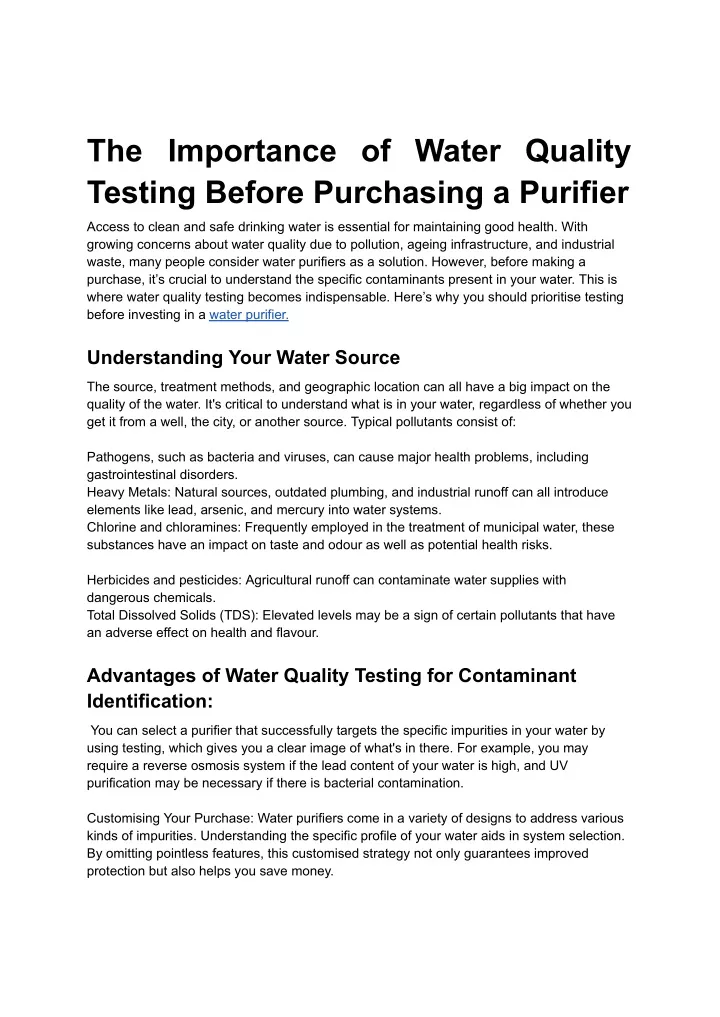 the importance of water quality testing before