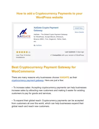 How to add a Cryptocurrency Payments to your WordPress website