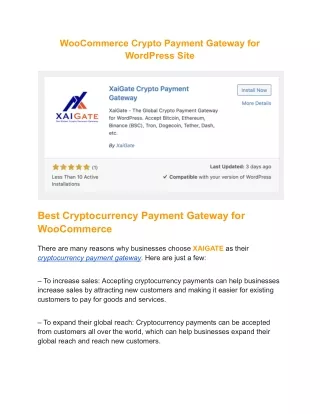 WooCommerce Crypto Payment Gateway for WordPress Site