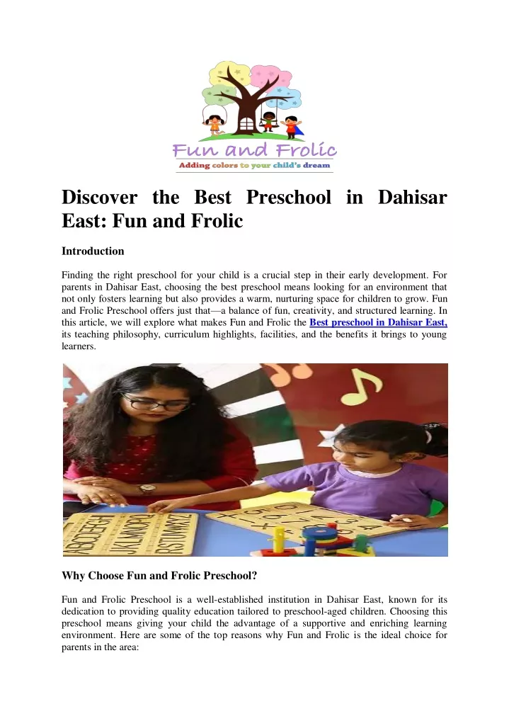 discover the best preschool in dahisar east