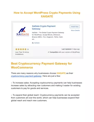 How to Accept WordPress Crypto Payments Using XAIGATE