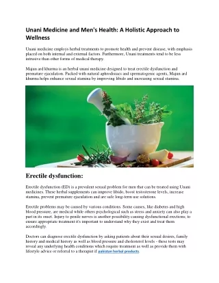 Unani Medicine and Men's Health: A Holistic Approach to Wellness