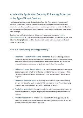 AI in Mobile Application Security Enhancing Protection in the Age of Smart Devices