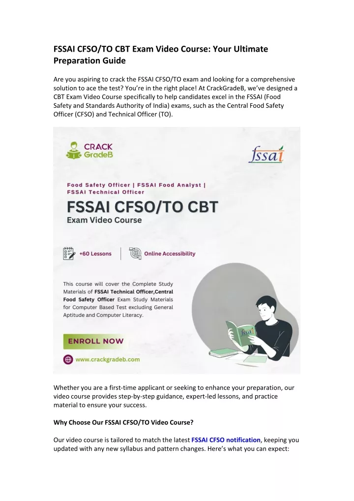 fssai cfso to cbt exam video course your ultimate