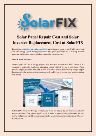 Solar Panel Repair Cost and Solar Inverter Replacement Cost at SolarFIX