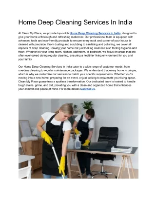 Home Deep Cleaning Services In India