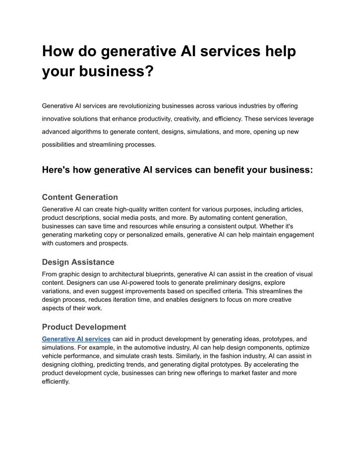 how do generative ai services help your business