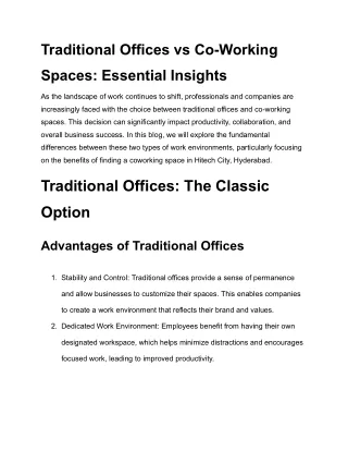 Traditional Offices vs Co-Working Spaces: Essential Insights