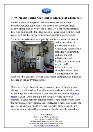 How Plastic Tanks Are Used In Storage of Chemicals