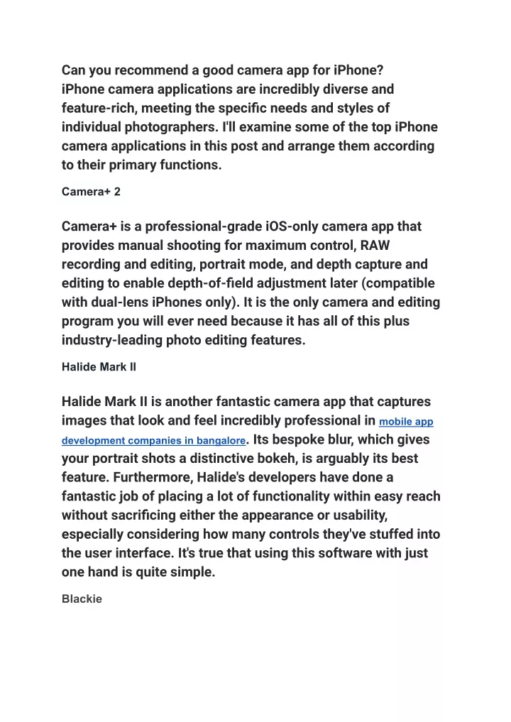 can you recommend a good camera app for iphone