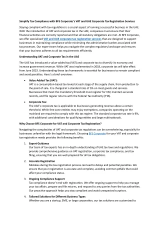 Vat and UAE Corporate Tax Registration