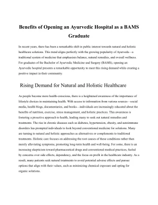 Benefits of Opening an Ayurvedic Hospital as a BAMS Graduate