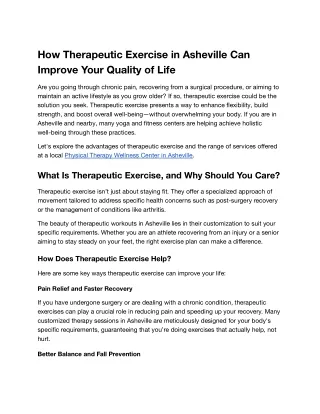 How Therapeutic Exercise in Asheville Can Improve Your Quality of Life