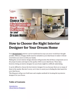 How to Choose the Right Interior Designer for Your Dream Home