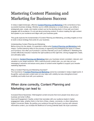 Mastering Content Planning and Marketing for Business Success