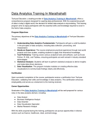 Data Analytics Training In Marathahalli