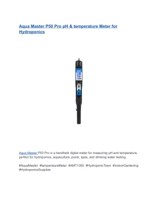 Aqua Master P50 Pro pH & temperature Meter for Hydroponics