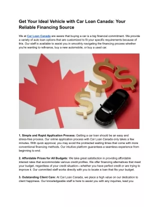 Get Your Ideal Vehicle with Car Loan Canada Your Reliable Financing Source