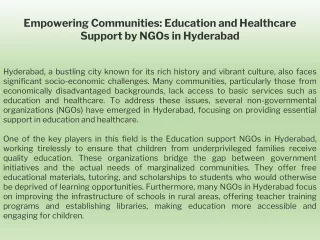 Empowering Communities Education and Healthcare Support by NGOs in Hyderabad