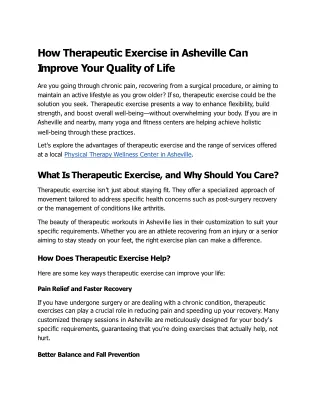 How Therapeutic Exercise in Asheville Can Improve Your Quality of Life