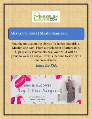 Abaya For Kids Muslimlane.com