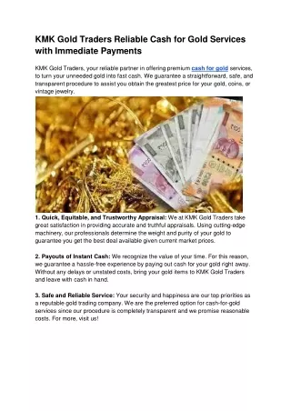 KMK Gold Traders Reliable Cash for Gold Services with Immediate Payments