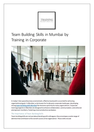 Team Building Skills in Mumbai by Training in Corporate