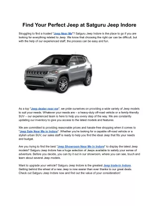 Find Your Perfect Jeep at Satguru Jeep Indore