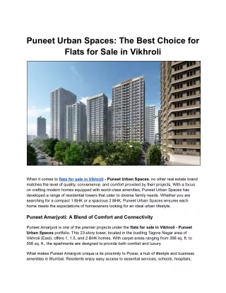 Puneet Urban Spaces_ The Best Choice for Flats for Sale in Vikhroli