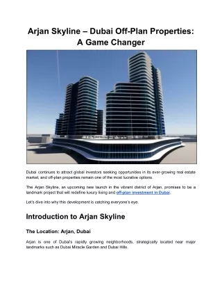 Arjan Skyline – Dubai Off-Plan Properties: A Game Changer