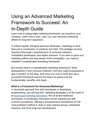 using an advanced marketing framework to succeed